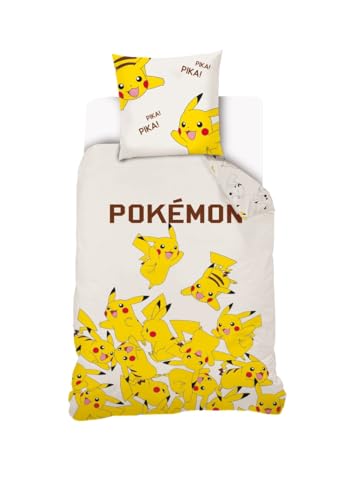 Funda nórdica Pikachu Pokémon 140x200 cm con funda de almohada 63x63 en color crudo 100% algodón 2