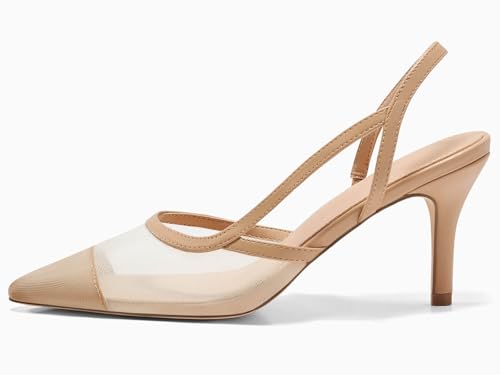 Coutgo Womens Mesh Slingback Heels Pointed Toe High Heels Pumps Slip On Party Dress Shoes4