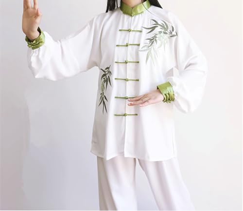 Hand Embroidery Unisex Tai Chi Uniform Cotton Chinese Kung Fu Wear Martial Arts Suit for Men and Women (Green, XL)