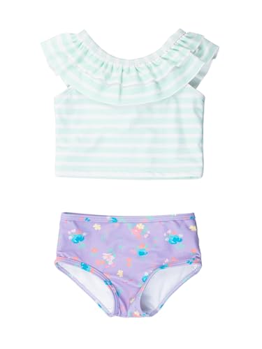 Image of RuffleButts Girls UPF50+ Sun Protection One Shoulder Ruffle Tankini Two Piece Swimsuit