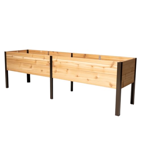 Gardener's Supply Company Raised Garden Bed Elevated Cedar Planter Box | 2' x 8' Self-Watering Standing Garden for Outdoor Plant Vegetables & Flower Gardening Perfect for Patio Deck...