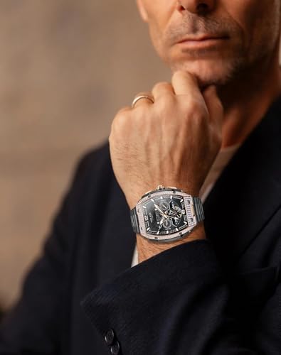 Image of OLEVS Men Automatic Watch Diamond Skeleton Mechanical Original Luxury Self Winding Moon Phase Calendar Waterproof Wrist Watch for Men