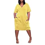 XIAXOGOOL Oversized Summer Dresses for Women 2024 Summer Plus Size T-Shirt Dress Short Sleeve Sundresses V-Neck Midi Dress Western Aztec Tunic Dress Plus Size Dress for Women Yellows 3X