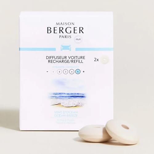 Set of 2 Car Odor Diffuser Refill - Ceramic System - 4/6 Weeks Ceramic Diffusion Time - Lampe Berger Fragrance - Made in France (Ocean Breeze)