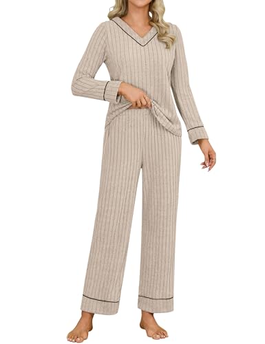 Blooming Jelly Womens Pajamas Sets Soft 2 Piece Pj Fall Long Sleeve Lounge Sets Comfy Cute Sleepwear with Pockets