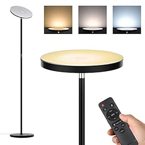 Lampadaire LED, 24W Lampe Sur Pied Dimmable avec Télécommande, 3000-6500K 2000LM 3 Températures de Couleur , Bouton Tactile, Fonction de Minuterie e Mémoire Lampe Sur Pied pour Salon, Chambre, Bureau