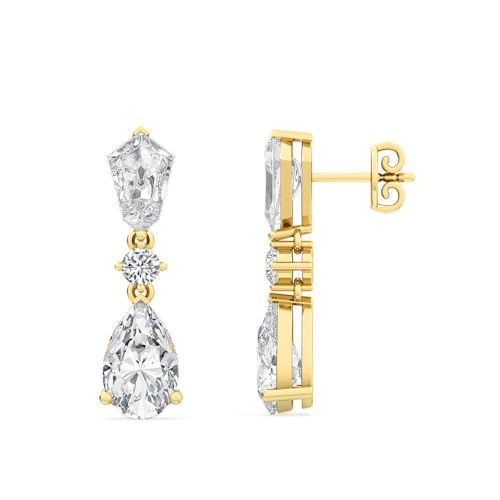 1-5 Carat (ctw) White Gold Kite, Pear and Round Cut LAB GROWN Diamond Drop Earrings (Color D-E Clarity VS1-VS2)