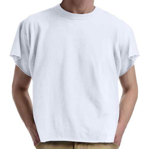 Duohropke Camisetas para hombre Boxy Cropped Tops Raw Cut Tshirt Oversized Sportshirt Streetwear Monocolor Camiseta de Verano Suelta Camiseta de Tiempo Libre Bodybuilding Running Camiseta Casual Manga
