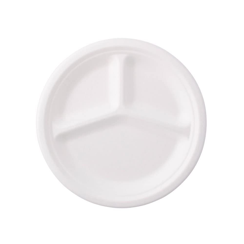 BIOZOYG Plats en Fibre de Canne à Sucre avec Séparateurs I Récipient pour Repas avec Compartiments I Plateaux en Bagasse Divisés en 3 I Plats avec Séparateurs blanc Ø 26 cm 500 pcs