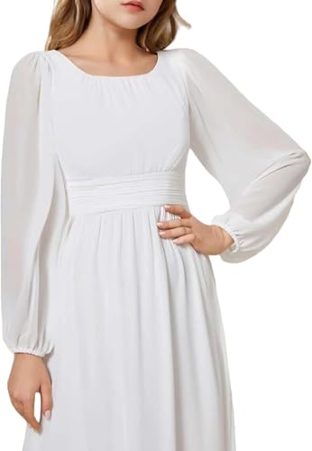 Topsta Junior Bridesmaid Dresses Crewneck Chiffon Flower Girl Dress A-Line Lantern Sleeves Pleated Girls Formal Dress4