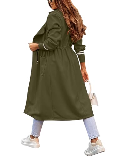 Fazortev Women Coat Pocket Casual Drawstring Waist Open Front Classic Lapel Overcoat2
