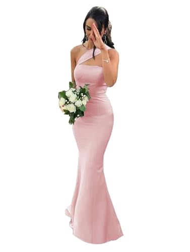 Image of Stretch Spandex Bridesmaid Dresses Long 2026 One Shoulder Formal Gowns Satin Mermaid Prom Wedding Guest DR0194N
