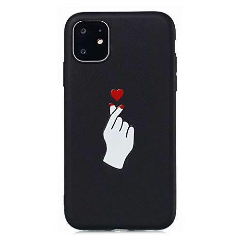 LeviDo Funda Compatible para iPhone 11 (6.1") Silicona Bumper Delgado Caucho Caso TPU Case Goma Antigolpes Parachoque Negro Cover, Amor 1