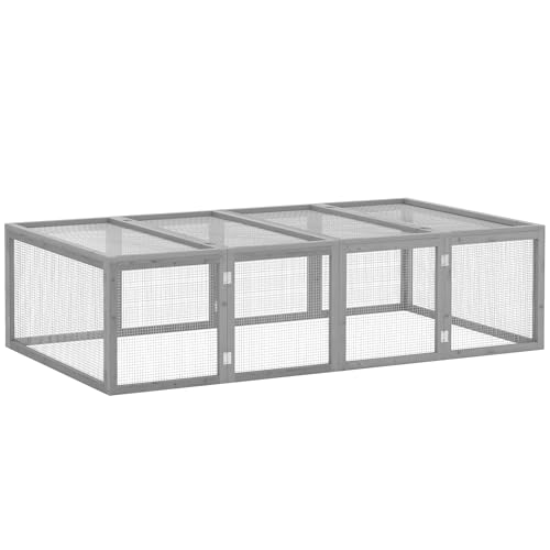 PawHut Kleintierstall Kleintiergehege, Freigehege Kleintierkäfig mit Tür, Meerschweinchenstall, Freilaufgehege, Kleintierhaus aus Tannenholz, Grau 181 x 100 x 48 cm