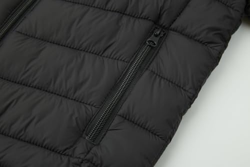 Image of Boys Hooded Lightweight Puffer Jacket Waterproof Kids Winter Coat | Stand-Up collar, elastic hood and cuffs, soft chin guard, inside pocket. Chevron Stitching Secures Fill, windproof shell.