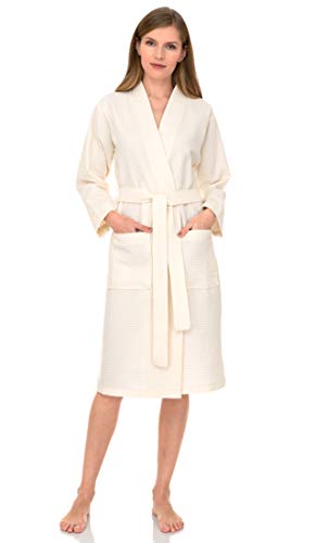 TowelSelections Women's Robe, Kimono Waffle Spa Bathrobe Large/X-Large Ivory