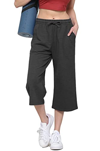 Image of Lock and Love Womens Capri Pants Loose Yoga Pants Wide Leg Drawstring Comfy Lounge Pajama Capris Sweatpants with Pockets