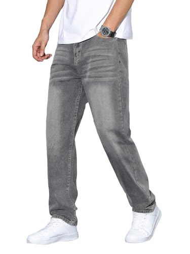 JMIERR Herren Jeans Baggy Baumwolle Jeans Y2K Hip Hop Weit geschnittene Denim-Hosen Skater Jeans Grau M