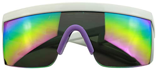 Image of ShadyVEU Semi Rimless Neon Rainbow Sunglasses Mirrored Lens UV Protection 80s Retro Rave Shades Crooked ZigZag Bolt Arm