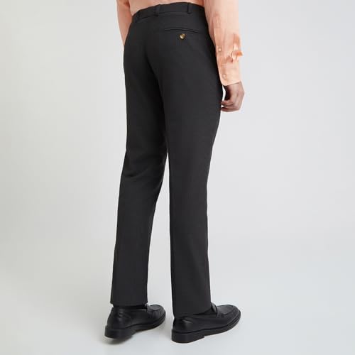 Image of Park Avenue Men's Regular Fit Mid Rise Checks Pattern Poly Viscose Blend Flat Front Formal Trouser