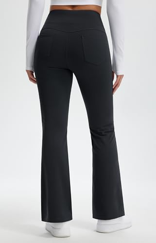 Libin Damen Thermo Flared Leggings Thermohose Wanderhose Wasserabweisend Winter Sporthose Schlaghose Yogahose Bootcut Hose mit Taschen, Schwarz M