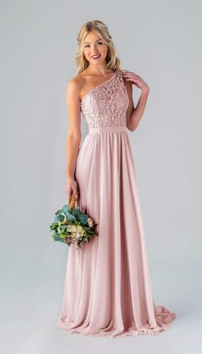 Jorshiman One Shoulder Bridesmaid Dresses for Women Chiffon Formal Dress A-Line Wedding Guest Gowns with Pockets4