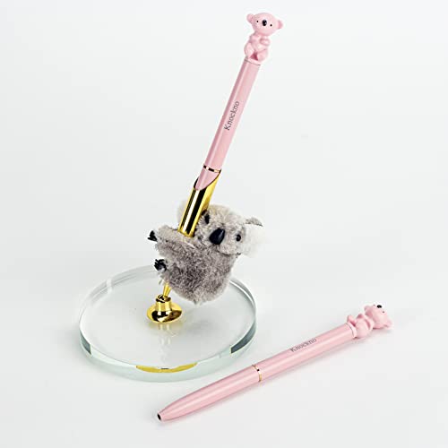 Bolígrafos de koala con soporte de cristal para decorar tu oficina con un toque lindo y rosa