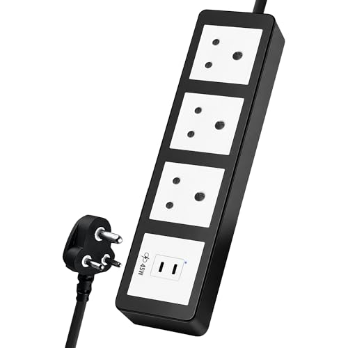 Image of MX 45W Extension Board PD GaN Charger Super Fast Charging 2 Type-C, 3 Indian 6A AC Sockets (2600W) Multiport Desktop Power Strip for iPhone Android Laptop Tablet Charging Station 1.5M Cable