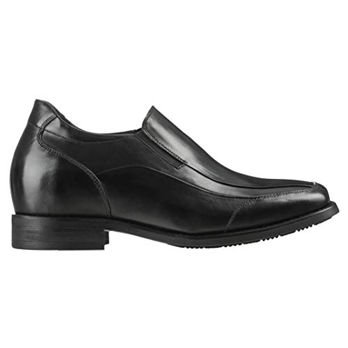 Calden Men's Invisible Height Increasing Elevator Shoes - Black Leather Slip-on Lightweight Dress Loafers - 3 Inches Taller - K333011 - Size 9.5 D(M) US2