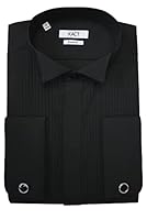 Xact Herren Formales Smokinghemd, Doppelmanschette - Manschettenknöpfe inklusive (Black - Wing Collar - Pleated Fly Front) 38