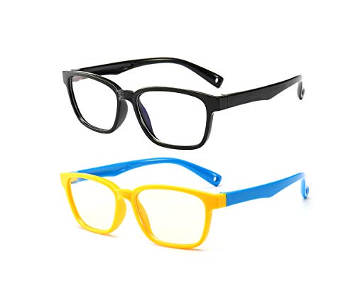Anti Blue Light Glasses for Kids 2 Pack Computer Glasses,UV Protection Anti Glare Eyeglasses Computer Glasses Video Gaming Glasses Black Yellow