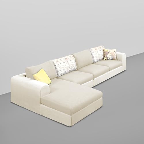 Image of Koza LHS 6 Seater L Shape Sofa Set for Living Room (Cream Fabric) Premium Fabric Sofa