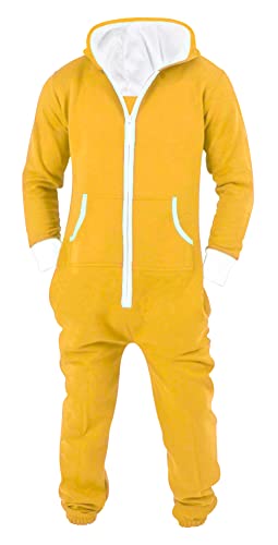 Skylinewears Jumpsuit Non Footed Pajama for Men One Piece Playsuit Adult Onesie With Hood Yellow XX-Large