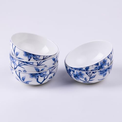 Image of GOLDEN QUEEN'S Bowl Set of 6 | Perfect for Rice, Dal, Curry, Snacks & More | Microwave Safe | 4 Inch Wide - Sapphire Bloom Bowls