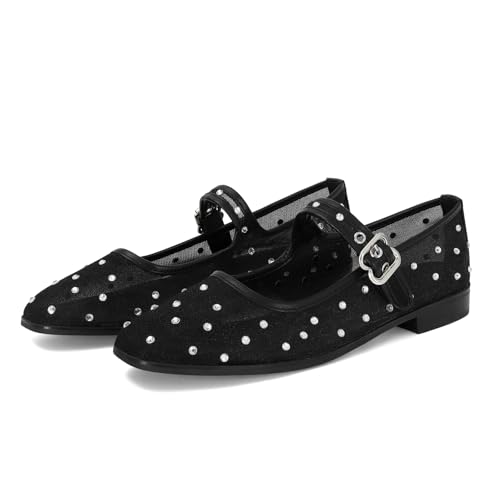 Image of DOEYG Mesh Ballet Flats Shoes for Women Leopard Animal Print Mary Jane Flats Shoes Square Toe Dress Casual Comfortable Velvet Ballerina Shoes