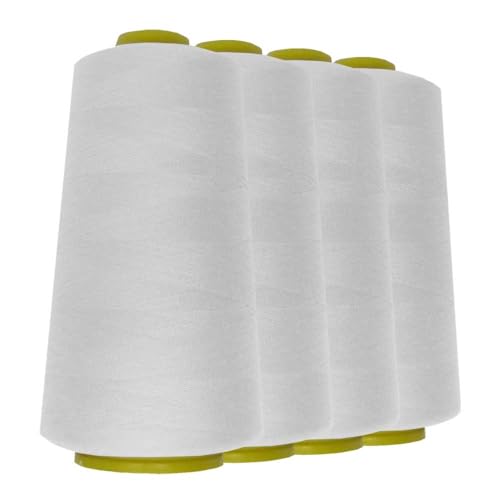Schneidereibedarf Werner - 4 Rollen/Konen Overlock-Nähgarn/Overlockgarn - Polyester 40/2 Stärke 2743 Meter / 3000 Yards für Näharbeiten Quilten Patchwork Kleidung (weiß (501))