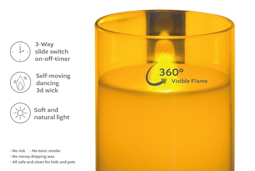 Image of Flameless Candle - Battery-Operated Set of 3 White Acrylic Candles with Remote Control for Home Decor, Bathroom, Bedroom, Living Room, Boho Apartment Essentials, Wedding Lights