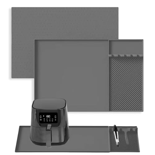 Tappetino Resistente Al Calore Al Silicone Per Friggitrice Ad Aria, 2 in 1 Tappetino Per Proteggere Il Piano Di Lavoro, Accessori Per La Cucina Per Microonde, Forno, Macchina Da Caffè (Grigio,24*16in)