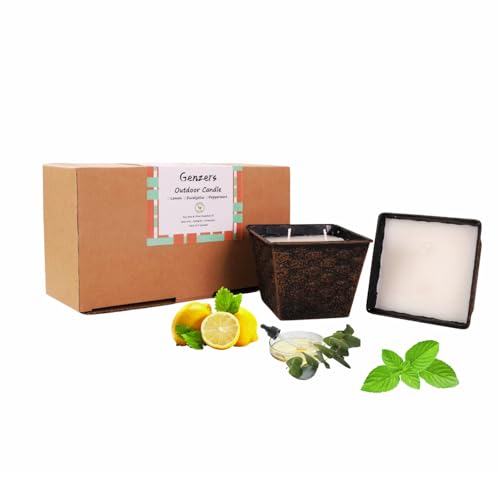 Lemon Eucalyptus Outdoor Candles Pack of 2,Mint Scented Candle Outside,Aromatherapy Candle Gift Set 9.88oz Each,31 Hours Long Lasting Camping Candle for Outside,Soy Wax Candle Buckets for Backyard