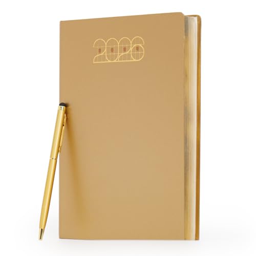 Image of Mahavir Millennium 2026 Diary | A5 Size New Year Diary with Stylus Pen | 424 pages | One-Day-to-a-Page New Year Diary with Satin Ribbon Bookmark | Gilt Edge, 70 gsm | Natural Shade Paper | Acrylic Coated Paper - Gold