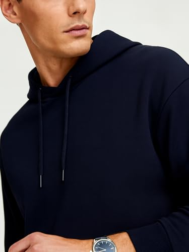 Image of Men's Heavyweight Hoodie | 450 GSM Premium Cotton Blend | Relaxed Fit Drop Shoulder | Kangaroo Pocket | Black Off White Blue | S-XXL