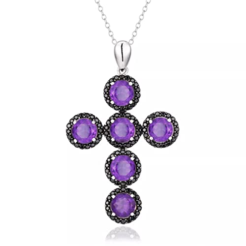 Collier en argent sterling 925, améthyste naturelle, spinelle noire, pendentif croix, bijoux fins