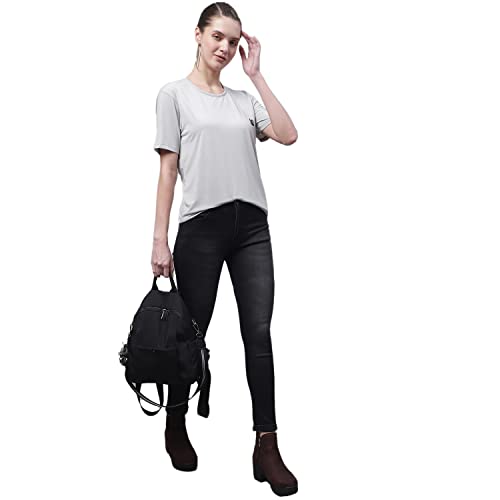 Image of Mack Jonney Women Round Neck Cotton Solid Regular Fit T-Shirt-T Anthraa 001-P
