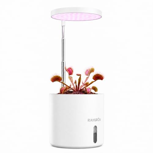 Raygrov Self-Watering Planter with Grow Light Smart Indoor Pot for Venus Fly Trap Carnivorous Plants African Violet Cat Grass Catnip & Herbs 2-in-1 Wall + Desktop USB 5W Full Spectrum LED