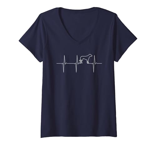 Damen Rhodesian Ridgeback EKG Herzschlag Puls Hunde lustig T-Shirt mit V-Ausschnitt, Marineblau, M