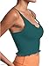 Sunzel Tank Top for Women, V Neck Cropped Seamless Ribbed Camisole with Ruffles for Workout Yoga Lounge (Black&Teal XS-S)