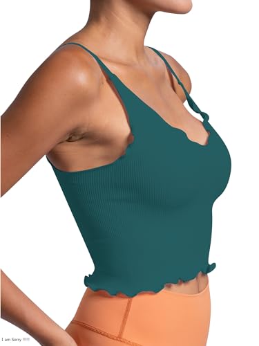 Image of Sunzel Tank Top for Women, V Neck Seamless Ribbed Crop Camisole with Ruffles
