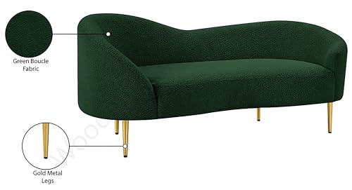 Image of Rosewood Luxury Curved Sofa in Premium Boucle Fabric | Solid Wood Structure | High Density Foam | Sturdy Golden Legs | Comfortable & Stylish Couch for Modern Living Room (Green, 2 Seater)