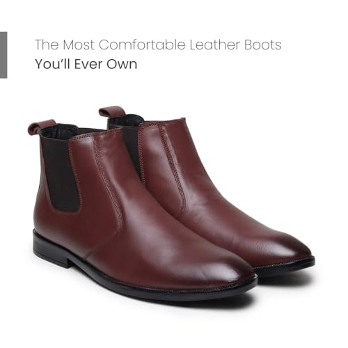 Image of HAYES LONDON Chelsea Boots For Man | Genuine Leather High-Top Slip-On Shoes | Comfortable Formal Shoes for Men | Stylish Office, Party & Casual Wear Fashion Boots