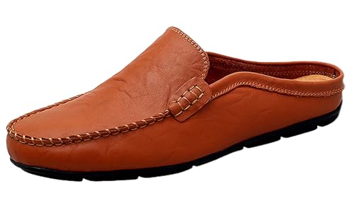 Image of Go Tour Mens Mules Clog Slippers Breathable Punching Leather Slip on Shoes Casual Loafers